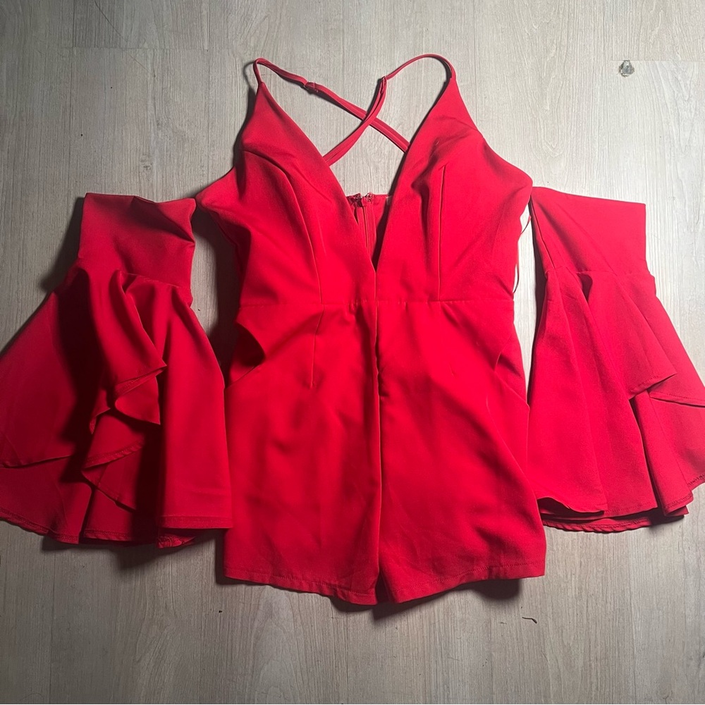 Luxxel Red Asymmetrical Ruffled Sleeveless Blouse